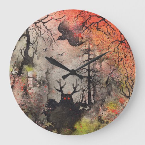 Magical Forest Whimsical Creature Illustration Large Clock