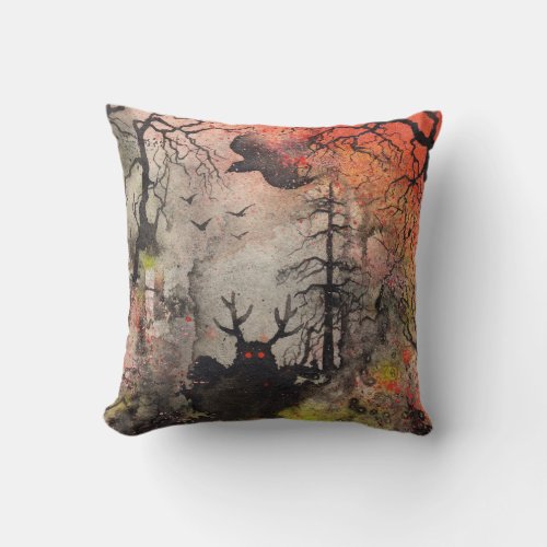 Magical Forest Whimsical Creature Illustration Throw Pillow