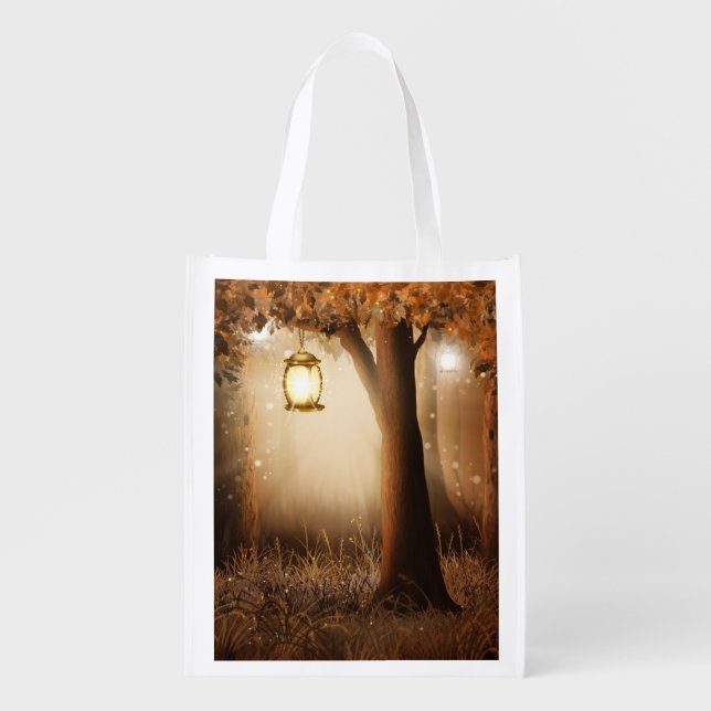 Magical Forest with Fairy Lights Grocery Bag (Front)