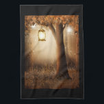Magical Forest with Fairy Lights Kitchen Towel<br><div class="desc">A kitchen towel with a whimsical enchanting illustration in rich brown and yellow colors. A magical mystical forest with a large tree holding an old fashioned lantern. Fairy lights dancing all around.  An enchanting wonderful design.</div>