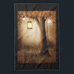 Magical Forest with Fairy Lights Kitchen Towel<br><div class="desc">A kitchen towel with a whimsical enchanting illustration in rich brown and yellow colors. A magical mystical forest with a large tree holding an old fashioned lantern. Fairy lights dancing all around.  An enchanting wonderful design.</div>