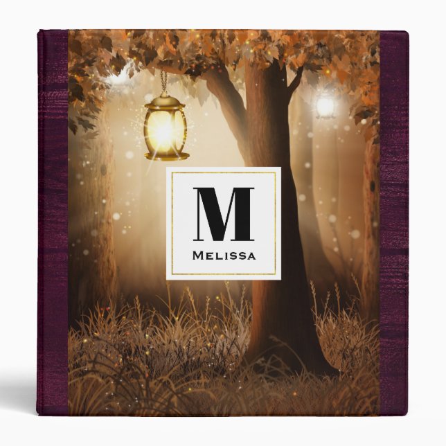 Magical Forest with Fairy Lights Monogram 3 Ring Binder (Front)
