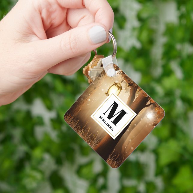 Magical Forest with Fairy Lights Monogram Keychain (Hand)