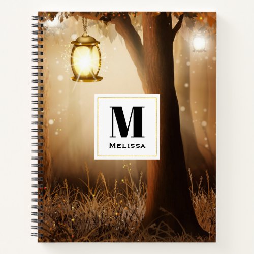 Magical Forest with Fairy Lights Monogram Notebook