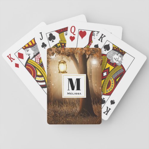 Magical Forest with Fairy Lights Monogram Playing Cards