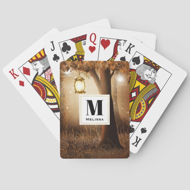 Magical Forest with Fairy Lights Monogram Poker Cards (Back)