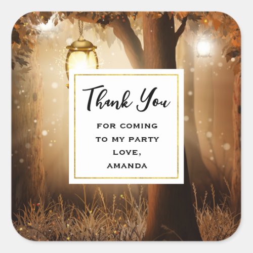 Magical Forest with Fairy Lights Party Thank You Square Sticker