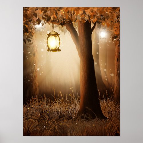 Magical Forest with Fairy Lights Poster