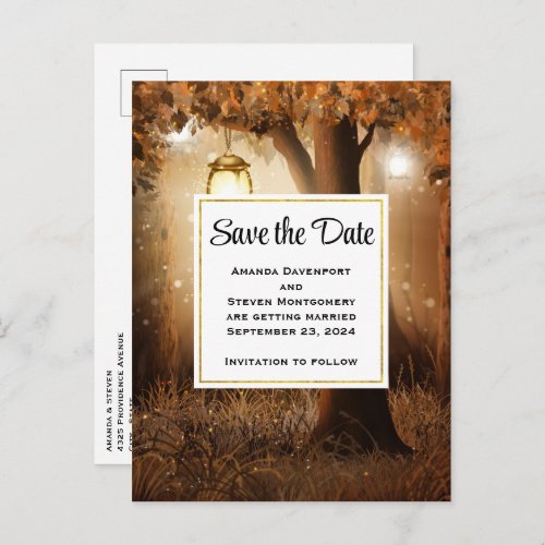 Magical Forest with Fairy Lights Save the Date Invitation Postcard