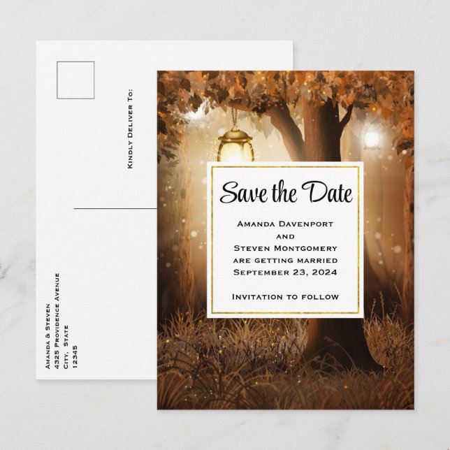 Magical Forest with Fairy Lights Save the Date Invitation Postcard (Front/Back)