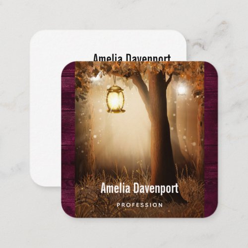Magical Forest with Fairy Lights Square Business Card