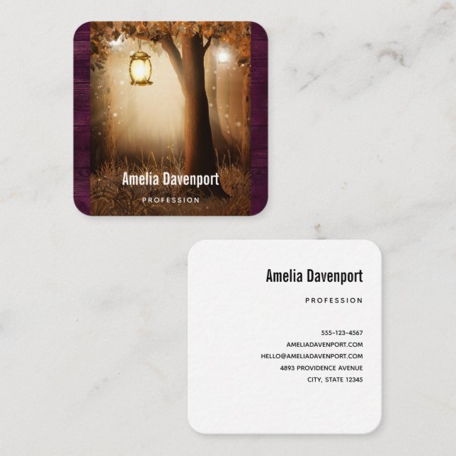 Magical Forest with Fairy Lights Square Business Card (Front/Back)