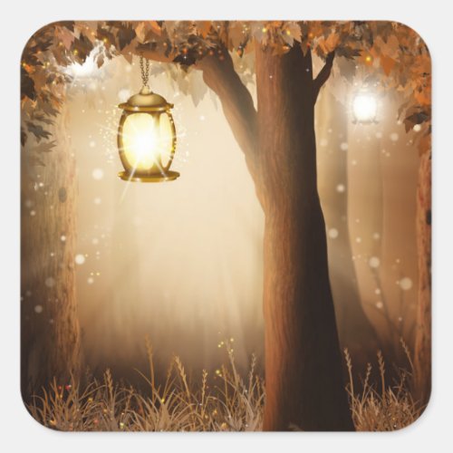 Magical Forest with Fairy Lights Square Sticker