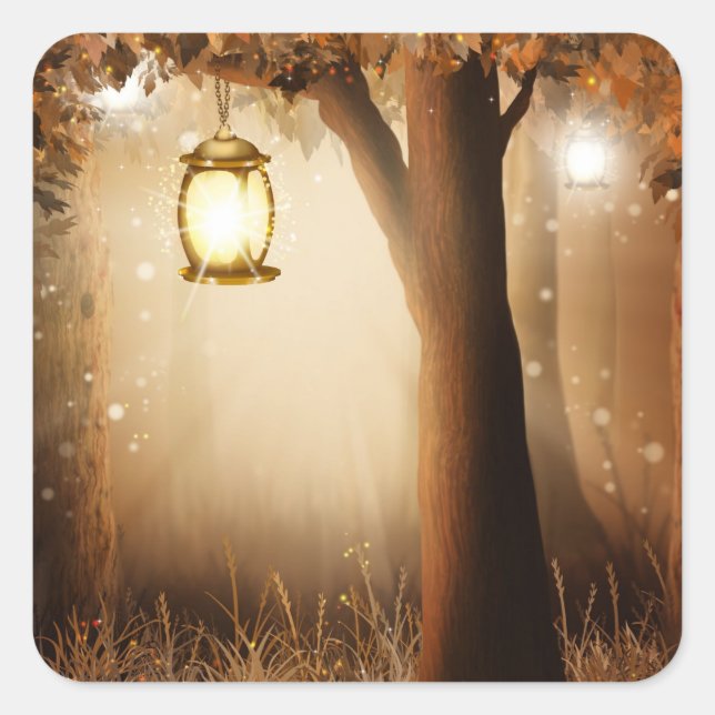 Magical Forest with Fairy Lights Square Sticker (Front)