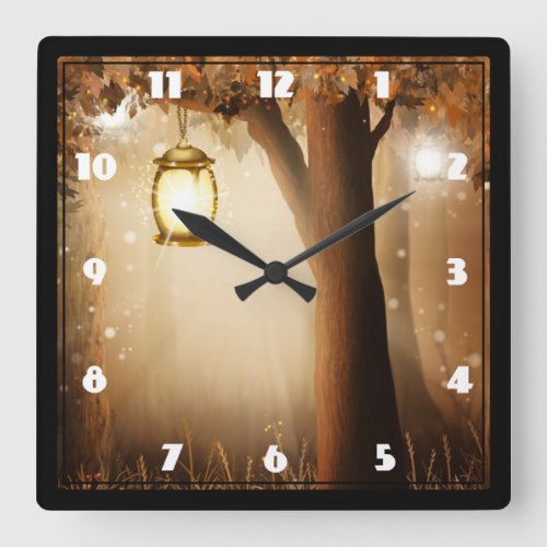 Magical Forest with Fairy Lights Square Wall Clock