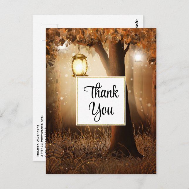 Magical Forest with Fairy Lights Thank You Postcard (Front/Back)