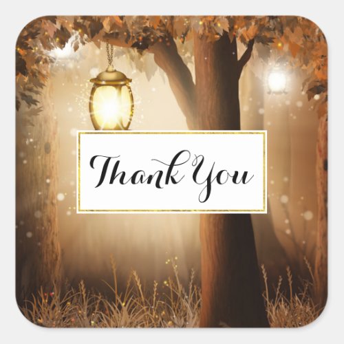 Magical Forest with Fairy Lights Thank You Square Sticker