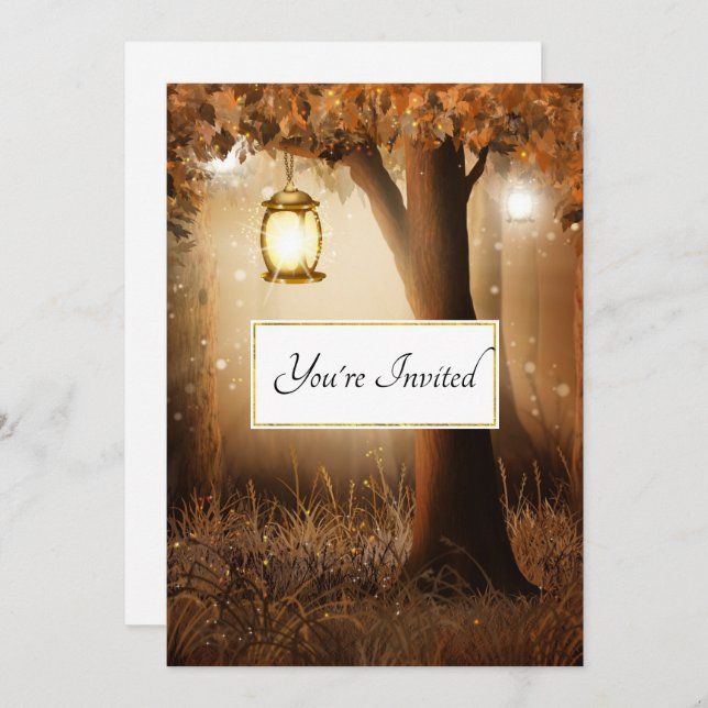 Magical Forest with Fairy Lights Wedding Invitation (Front/Back)