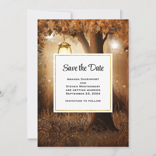 Magical Forest with Fairy Lights Wedding Save The Date (Front)