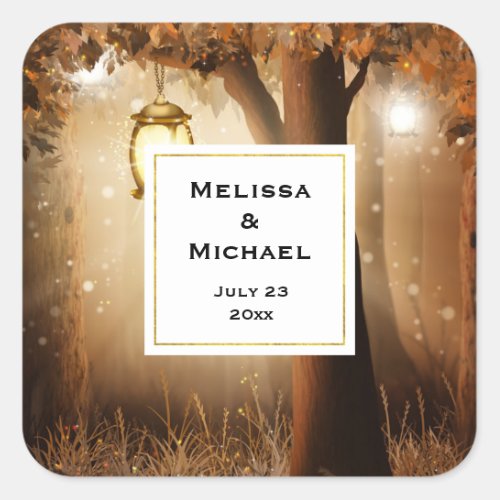 Magical Forest with Fairy Lights Wedding Square Sticker