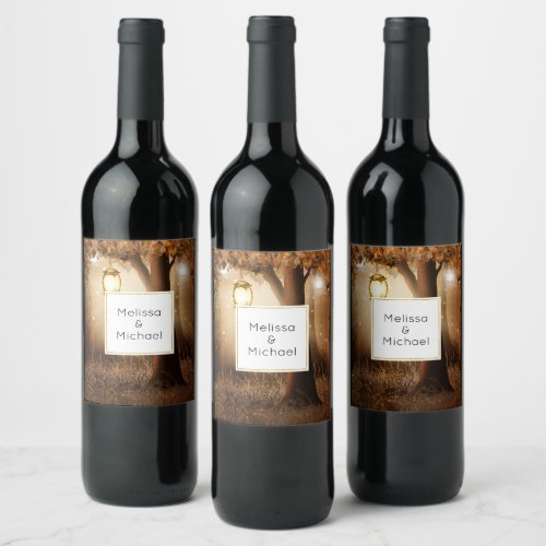 Magical Forest with Fairy Lights Wedding Wine Label