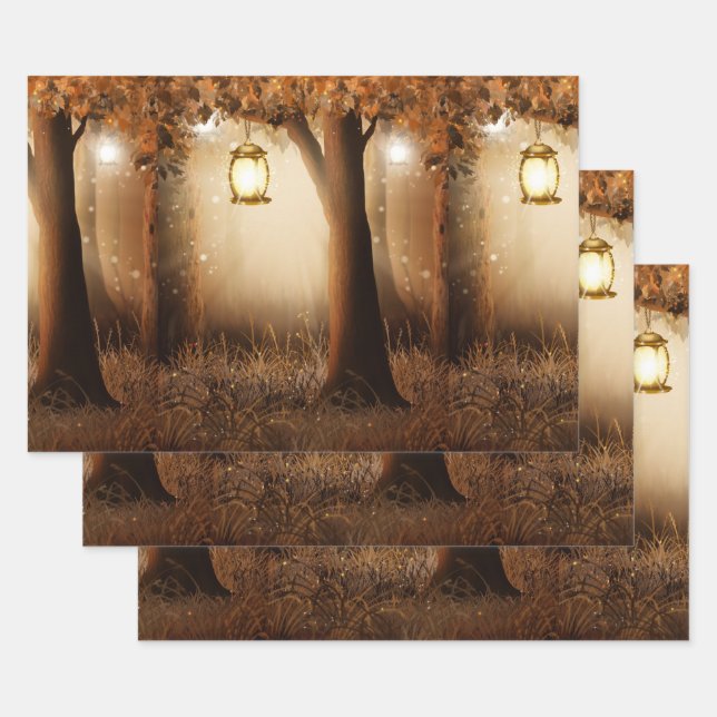 Magical Forest with Fairy Lights Wrapping Paper Sheets (Set)