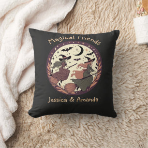 Magical Friends - Halloween Moonlight Scene Throw Pillow