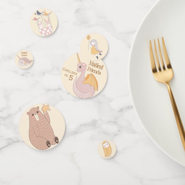 Magical Friends Personalized Birthday Name and Age Confetti (Group)