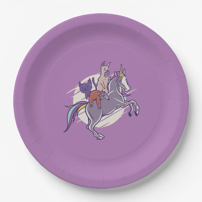 Magical Friends |Unicorn Alpaca Kitten Sloth Paper Plate