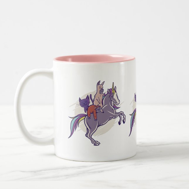 Magical Friends |Unicorn, Alpaca, Kitten, Sloth Two-Tone Coffee Mug (Left)