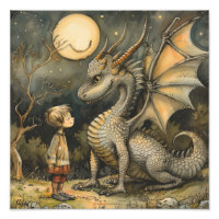 Magical Friendship: Dragon and Child AI Generated Photo Print