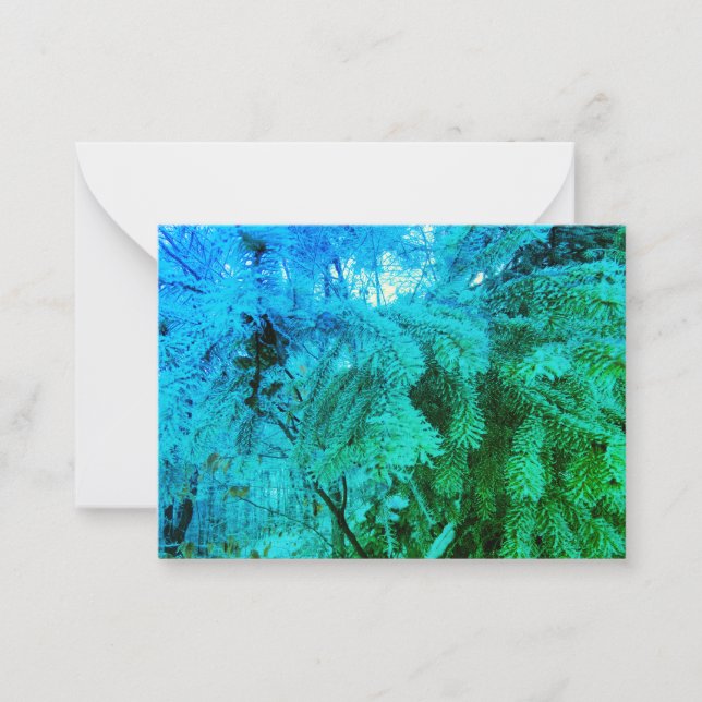 Magical Frozen Fir Tree Twigs in a Winter Forest Note Card (Front)