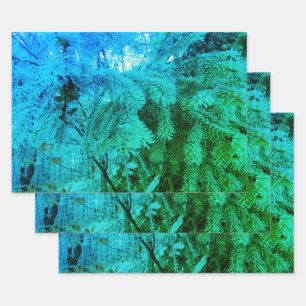 Magical Frozen Fir Tree Twigs in a Winter Forest Wrapping Paper Sheets