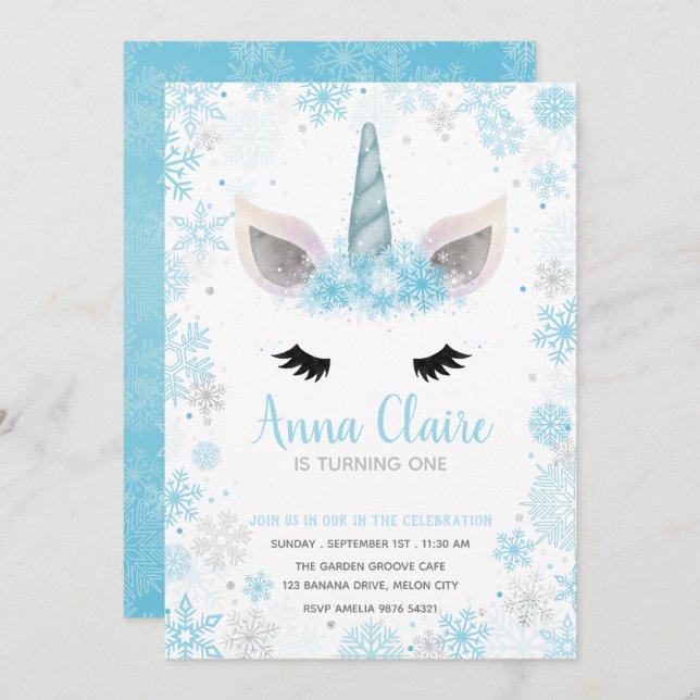 Magical Frozen Unicorn | Girl Birthday Invitation (Front/Back)