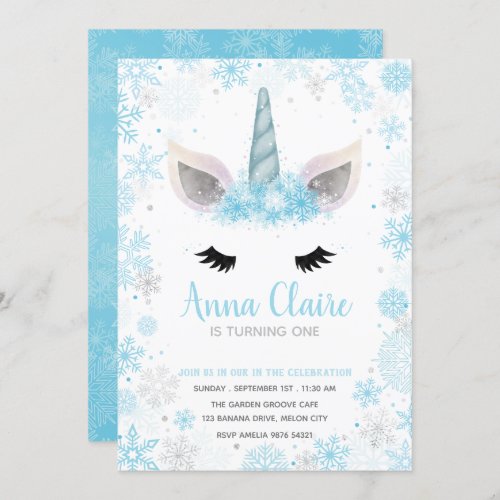 Magical Frozen Unicorn  Girl Birthday Invitation