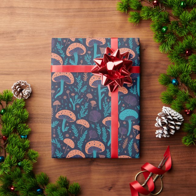 Magical Fun Purple Orange Woodland Mushroom Fungus Wrapping Paper (Holiday Gift)
