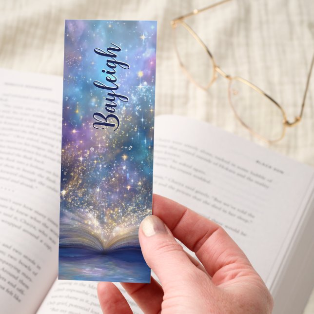 Magical Galaxy Open Book Personalized Bookmark (Hand)