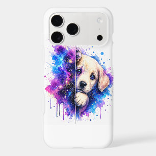 Magical Galaxy Peeking Puppy Watercolor Space Art iPhone 17 Pro Max Case