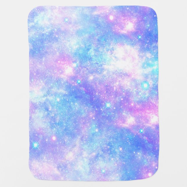 Magical Galaxy: Pink Blue Star Print Baby Blanket (Front)
