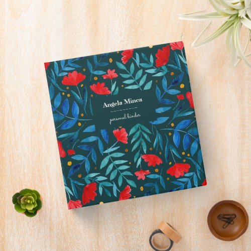 Magical garden _ dark teal and red 3 ring binder
