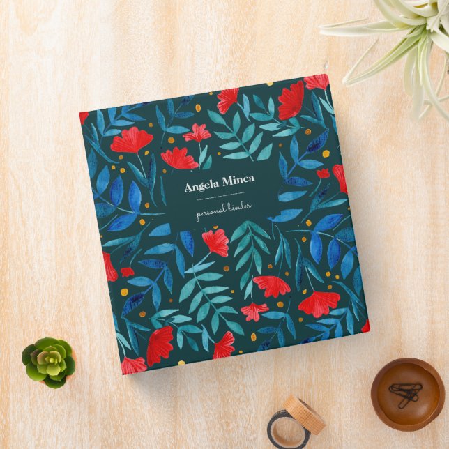 Magical garden - dark teal and red 3 ring binder (In Situ)