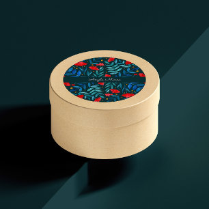 Magical garden - dark teal and red classic round sticker