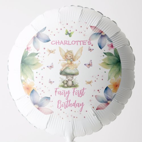 Magical Garden Fairy 1st Birthday  Balloon