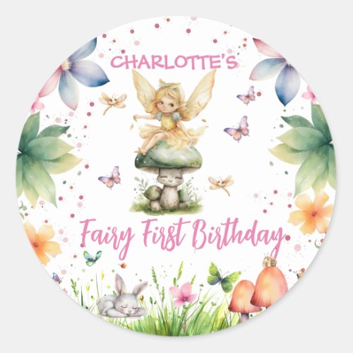Magical Garden Fairy 1st Birthday  Classic Round Sticker