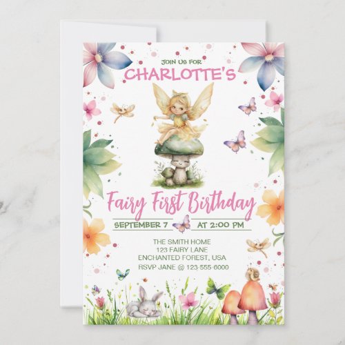Magical Garden Fairy 1st Birthday Invitation
