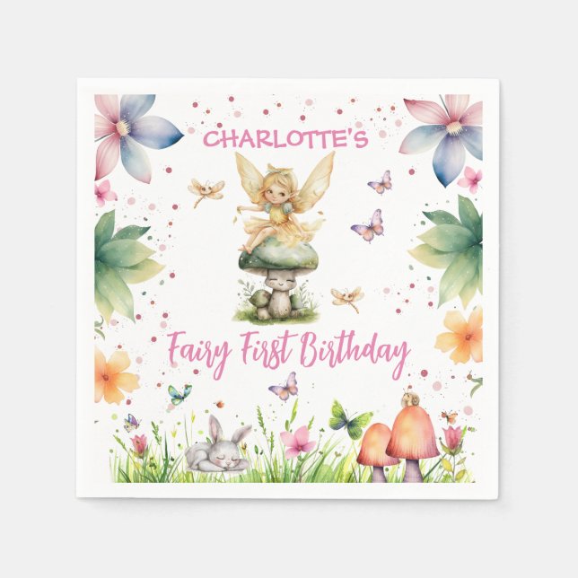 Magical Garden Fairy 1st Birthday  Napkins (Front)