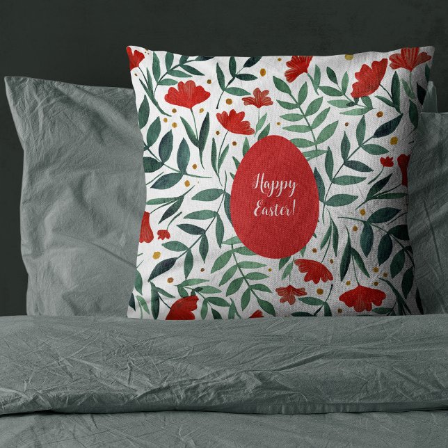 Magical garden flowers in red and green easter throw pillow (Creator Uploaded)