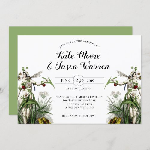 Magical Garden Green Burgundy Wedding Invitation