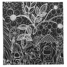 Magical Garden Hand-Drawn Ink Art Cloth Napkin