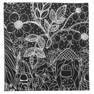 Magical Garden Hand-Drawn Ink Art Cloth Napkin